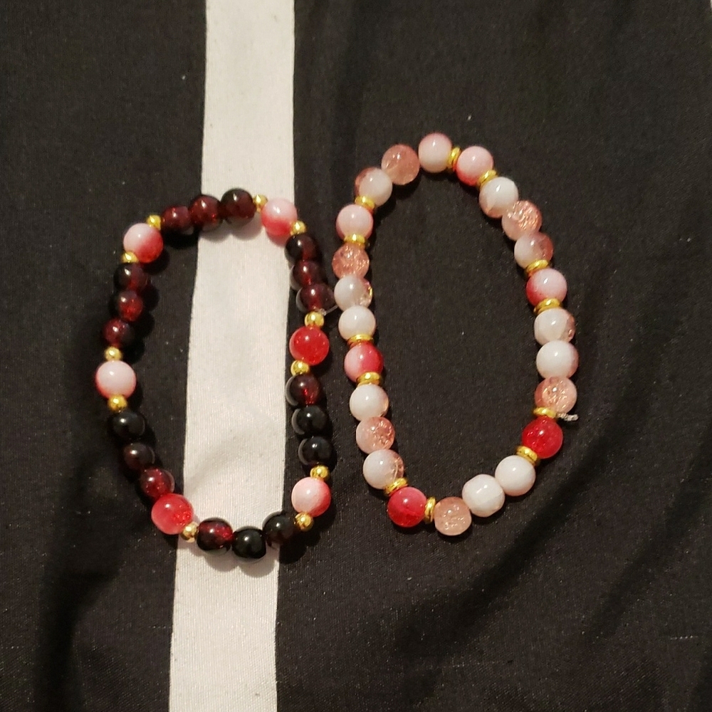 Red and Pink Beaded Bracelets